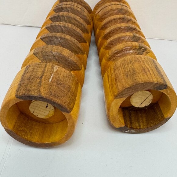 Vintage Handmade Wooden Tall Salt and Pepper Shakers Boho Eclectic Decor - Picture 4 of 6